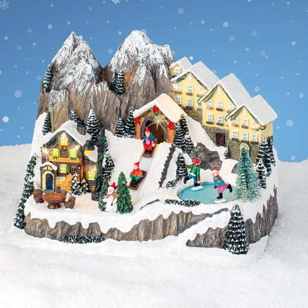 Kerstdorp Skihutten met schaatsbaan Lumineo 19 LEDs Bewegend